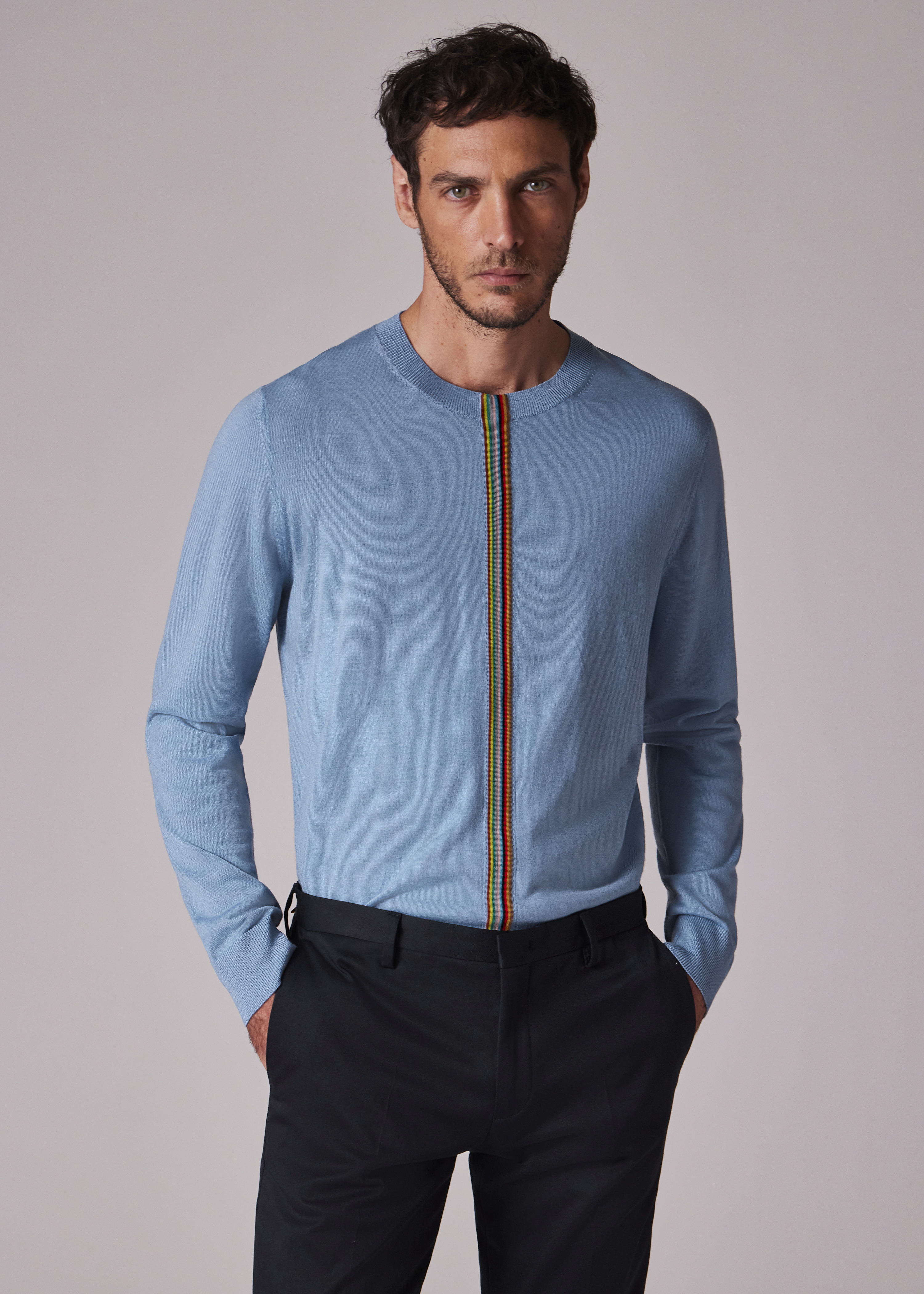 Light Blue 'Signature Stripe' Merino Wool Sweater - 4