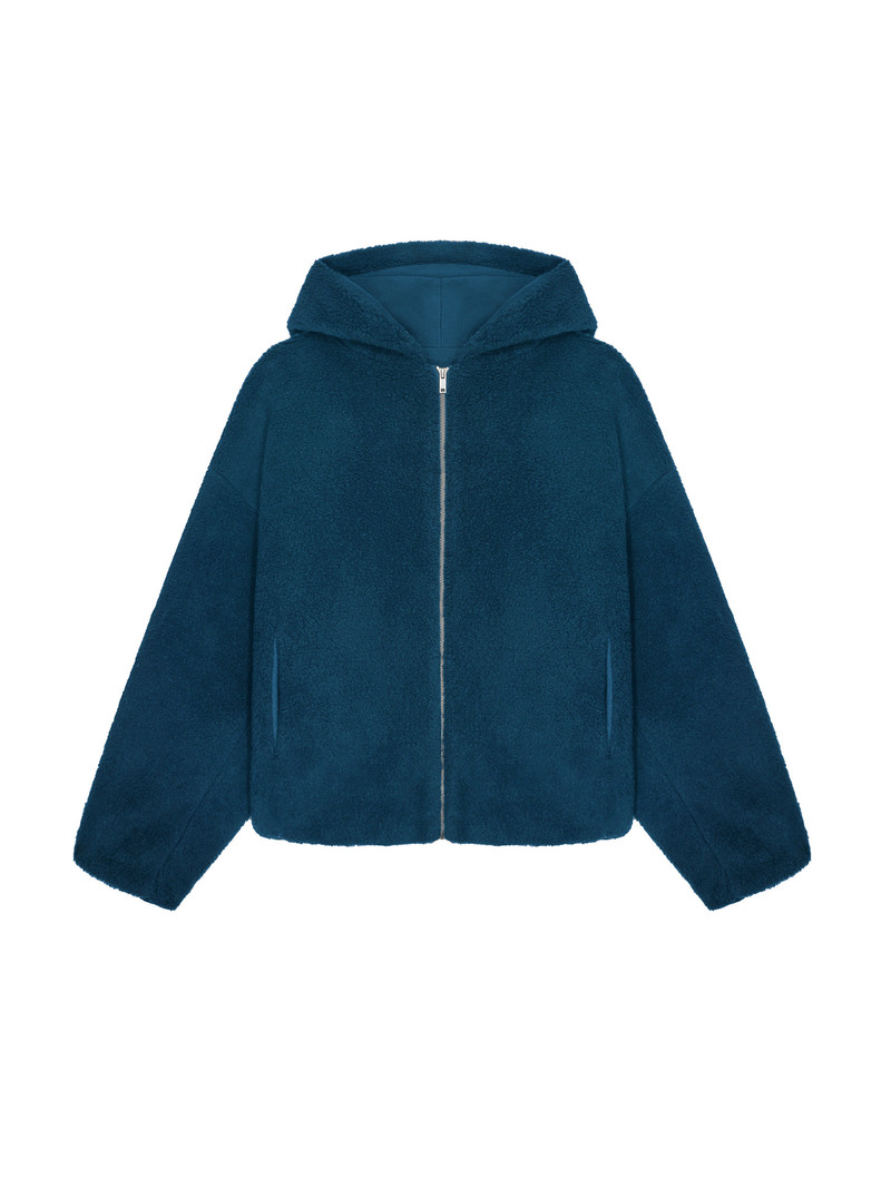 PANGAIA Mens Recycled Wool Fleece Reversible Bomber Jacket - Storm Blue outlook