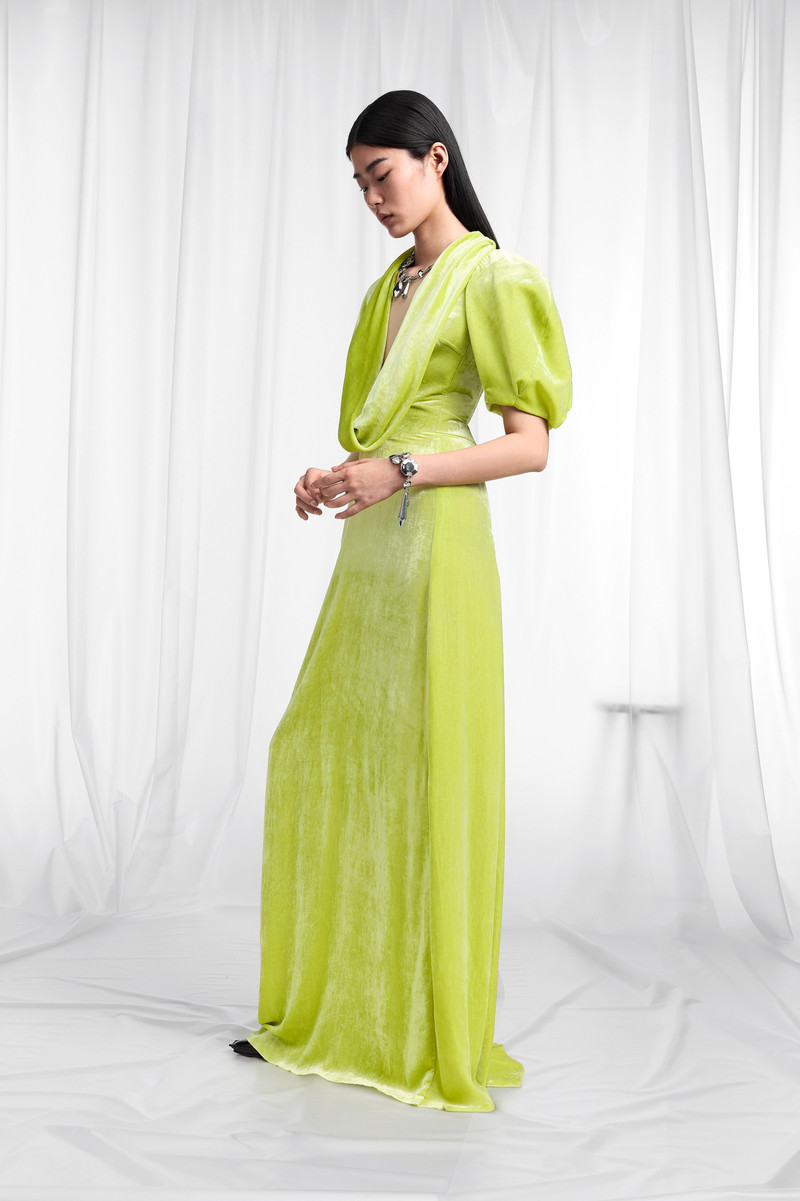 Puff-Sleeve Velvet Cowl Maxi Dress 3
