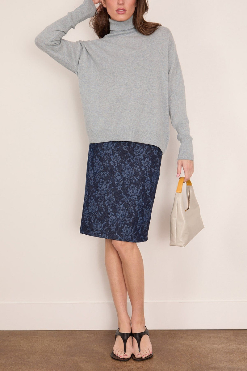 BITE Studios Lace Print Denim Skirt in Washed Dark Blue outlook