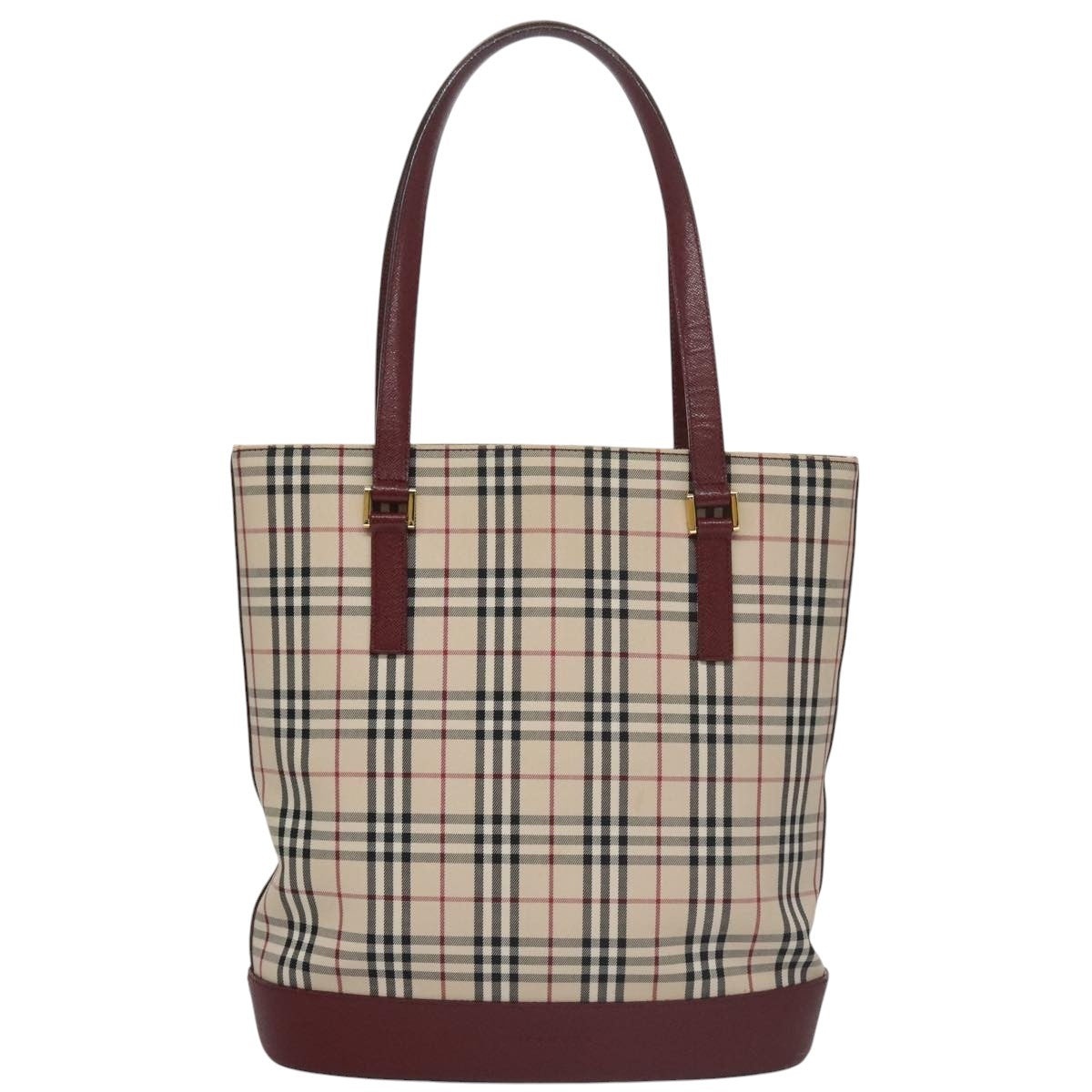 Burberry Nova Check Tote Bag Canvas Leather Gold Beige - 13