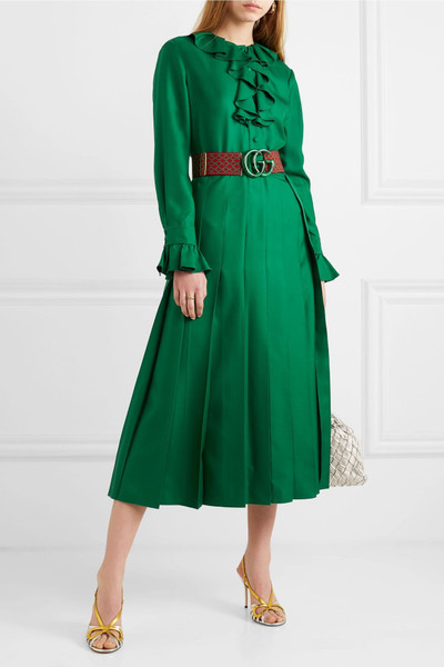 GUCCI Belted ruffle-trimmed pleated silk-twill dress outlook