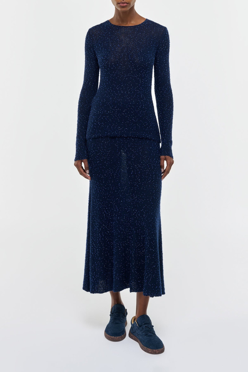 GABRIELA HEARST Sabine Knit Midi Skirt in Electric Navy Beaded Cashmere Silk outlook
