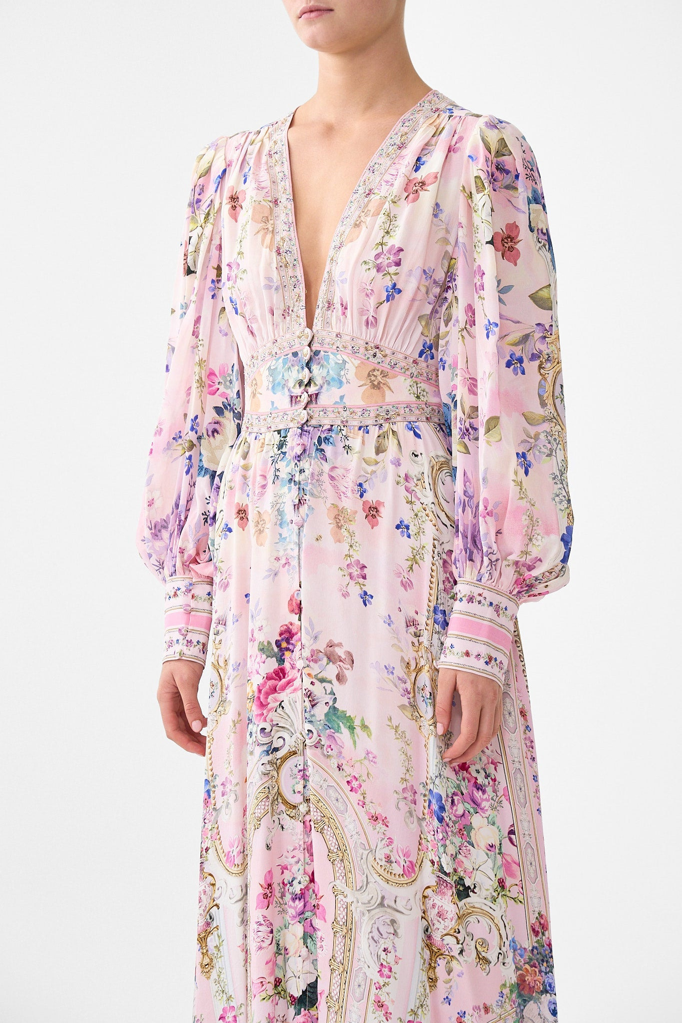 SHAPED WAISTBAND DRESS WITH GATHERED SLEEVES - 4