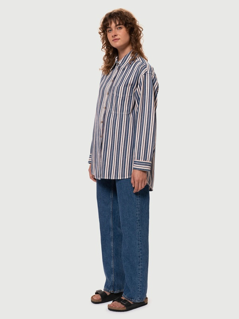 Nudie Jeans Mina Denim Shirt Stripe Red outlook