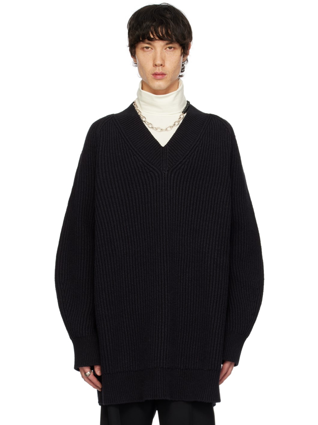 Black V-Neck Sweater - 1