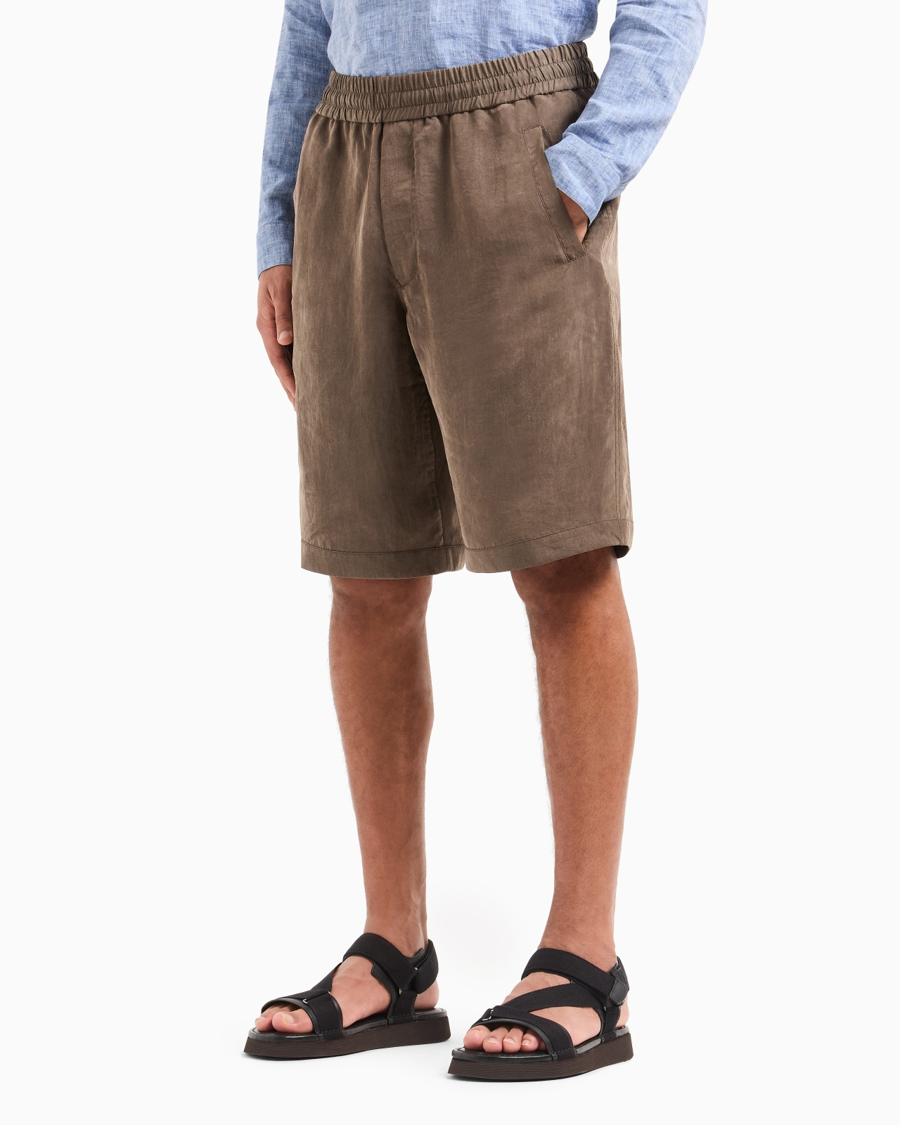 WASHED LYOCELL CANVAS BERMUDA SHORTS - 4