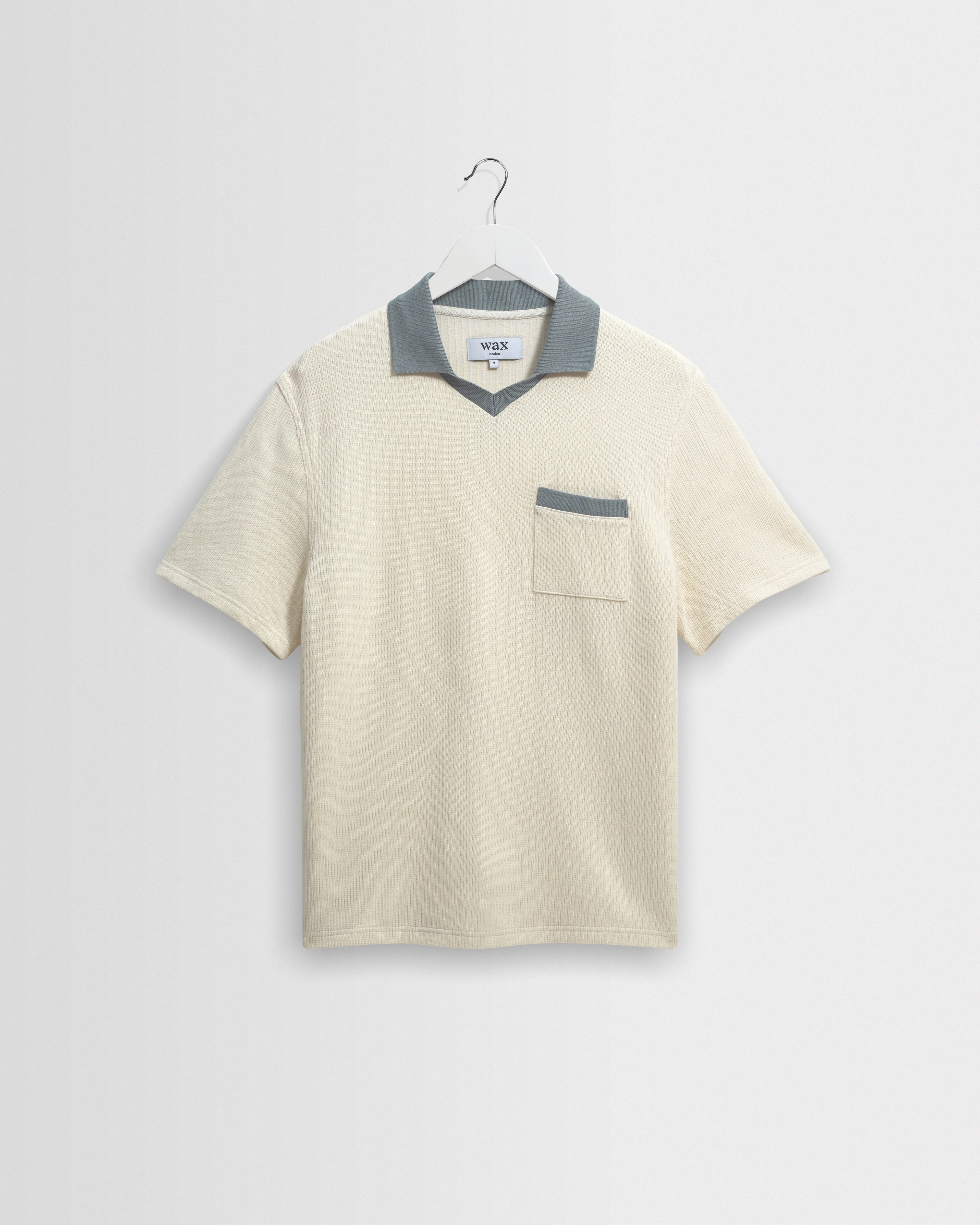 Pendal - Ecru And Blue Ribbed Organic Cotton Polo Shirt - 1