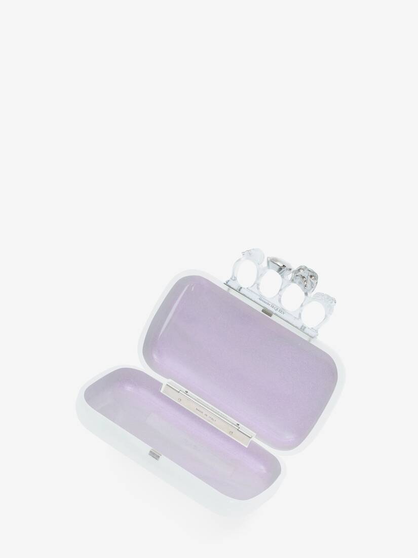 Women's Skull Four Ring Clutch in Irridescent White - 4