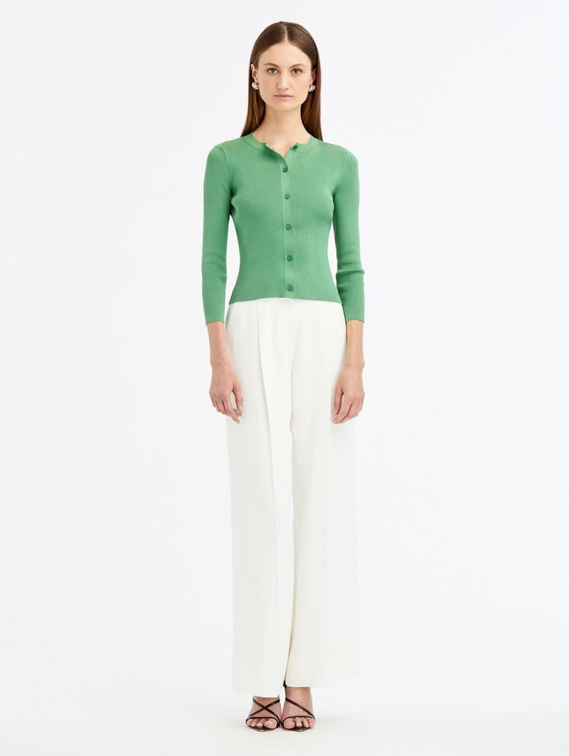 Oscar de la Renta SILK BUTTON FRONT RIB CARDIGAN outlook