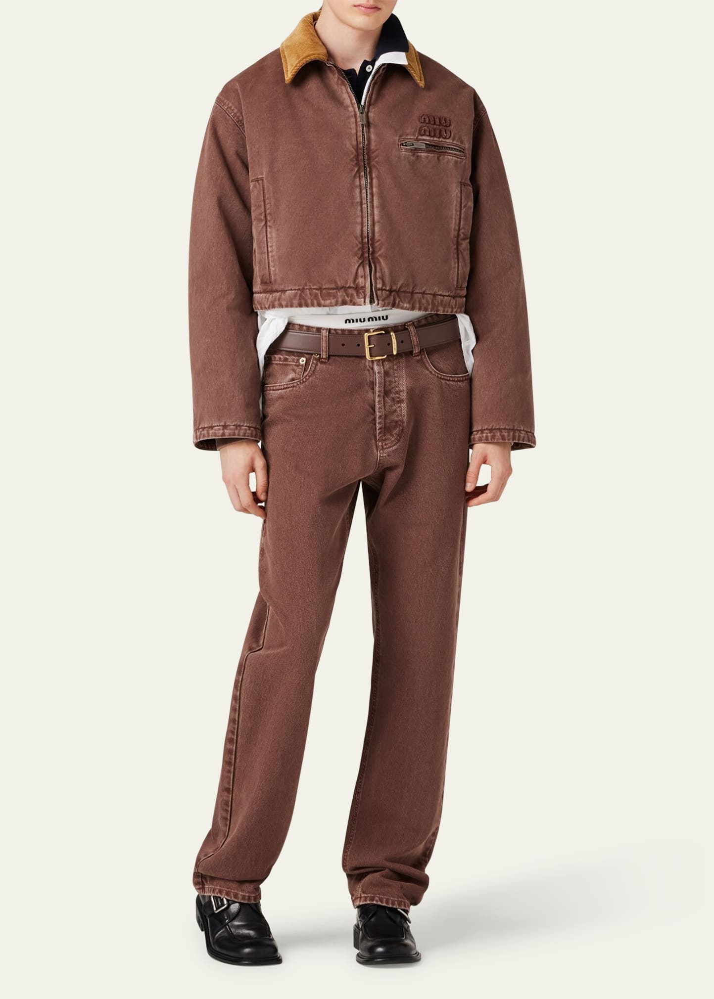 Zip-Up Corduroy Collar Crop Padded Bomber Jacket - 2
