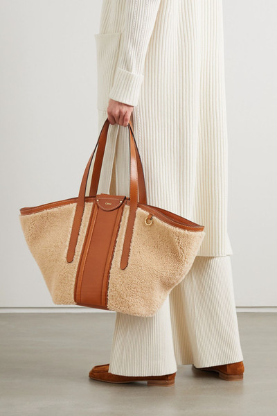 Chloé Fredy medium leather-trimmed shearling tote outlook