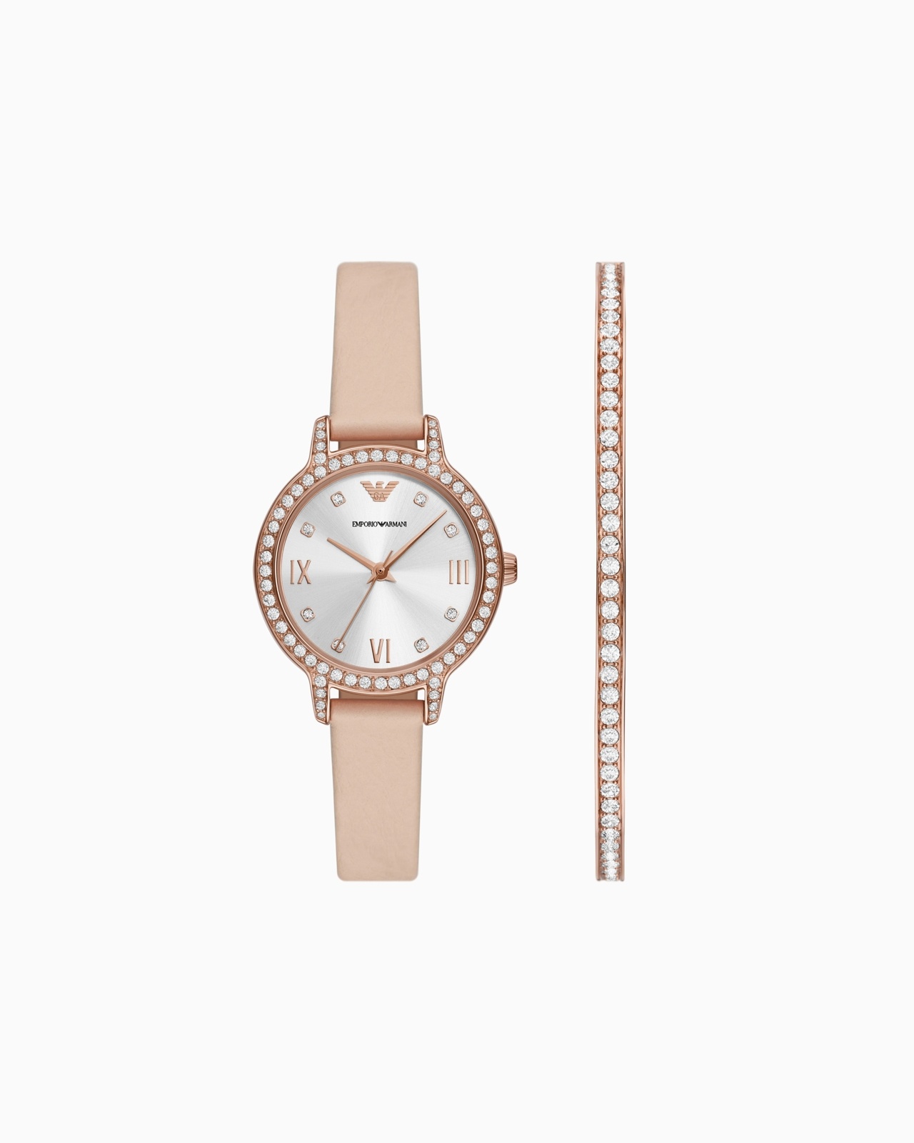 THREE-HAND PINK LEATHER WATCH AND BRACELET SET - 1