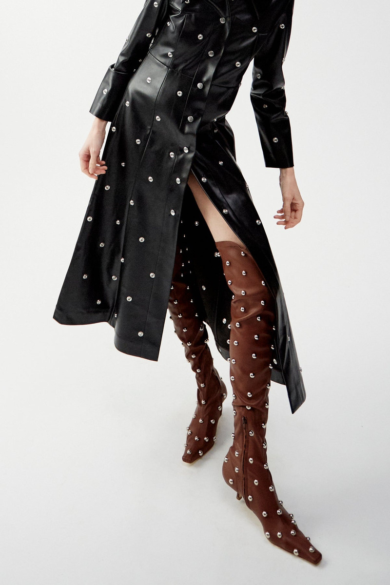 VERONICA BORCHIE STRETCH KNEE KITTEN HEEL BOOT BROWN SILVER 3