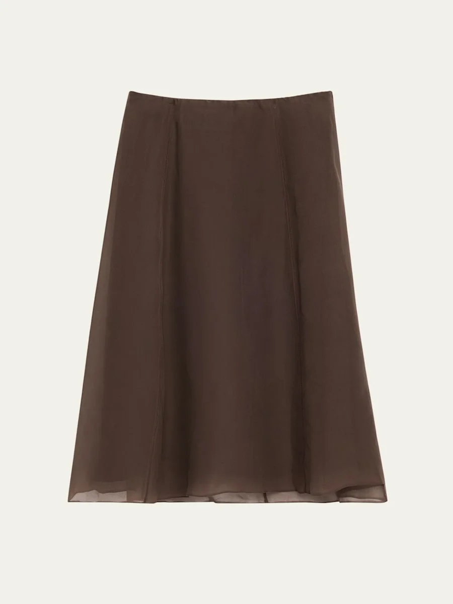 Crispy Silk Chiffon Midi Skirt - 1