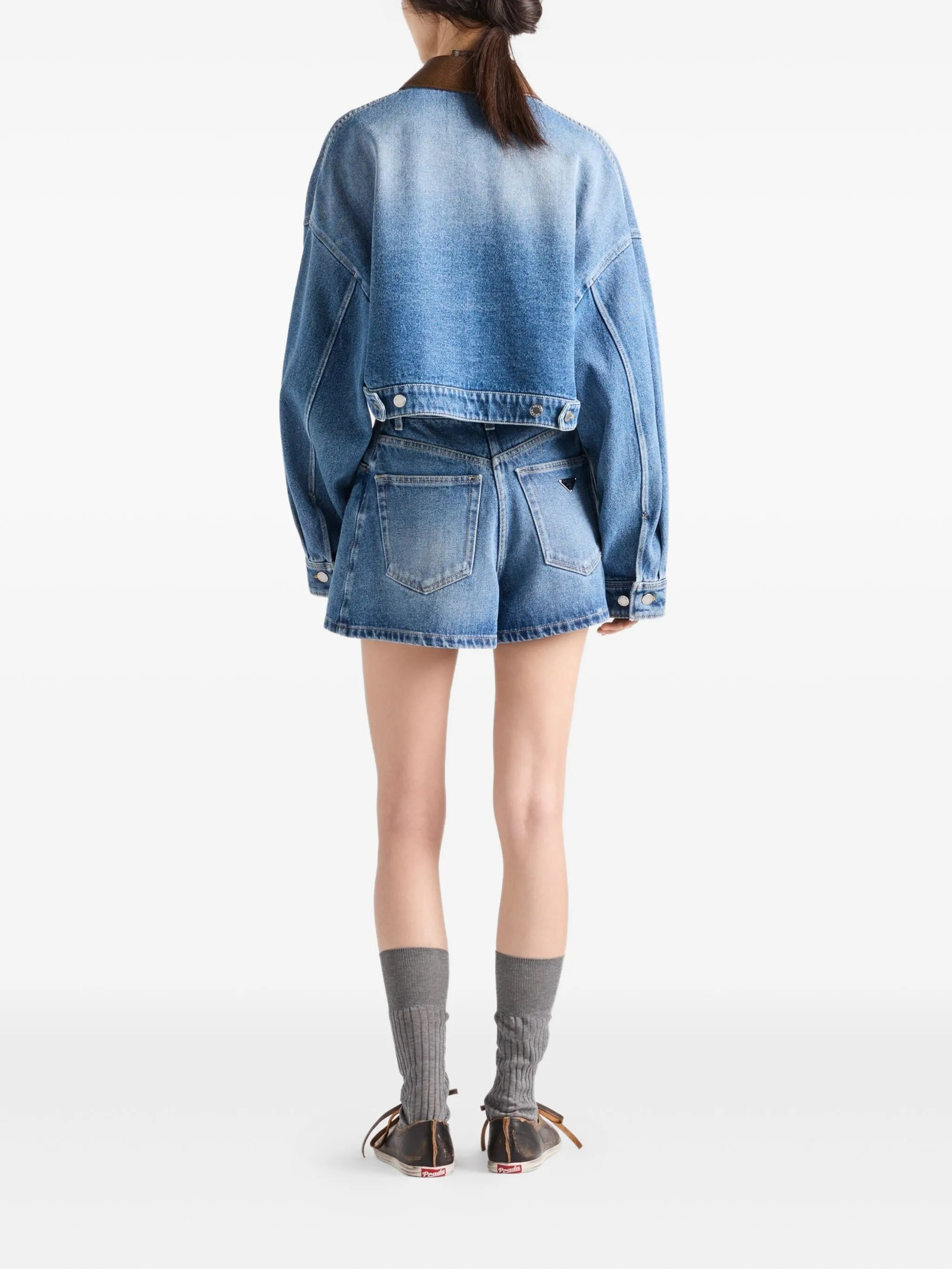 leather-collar denim jacket - 3