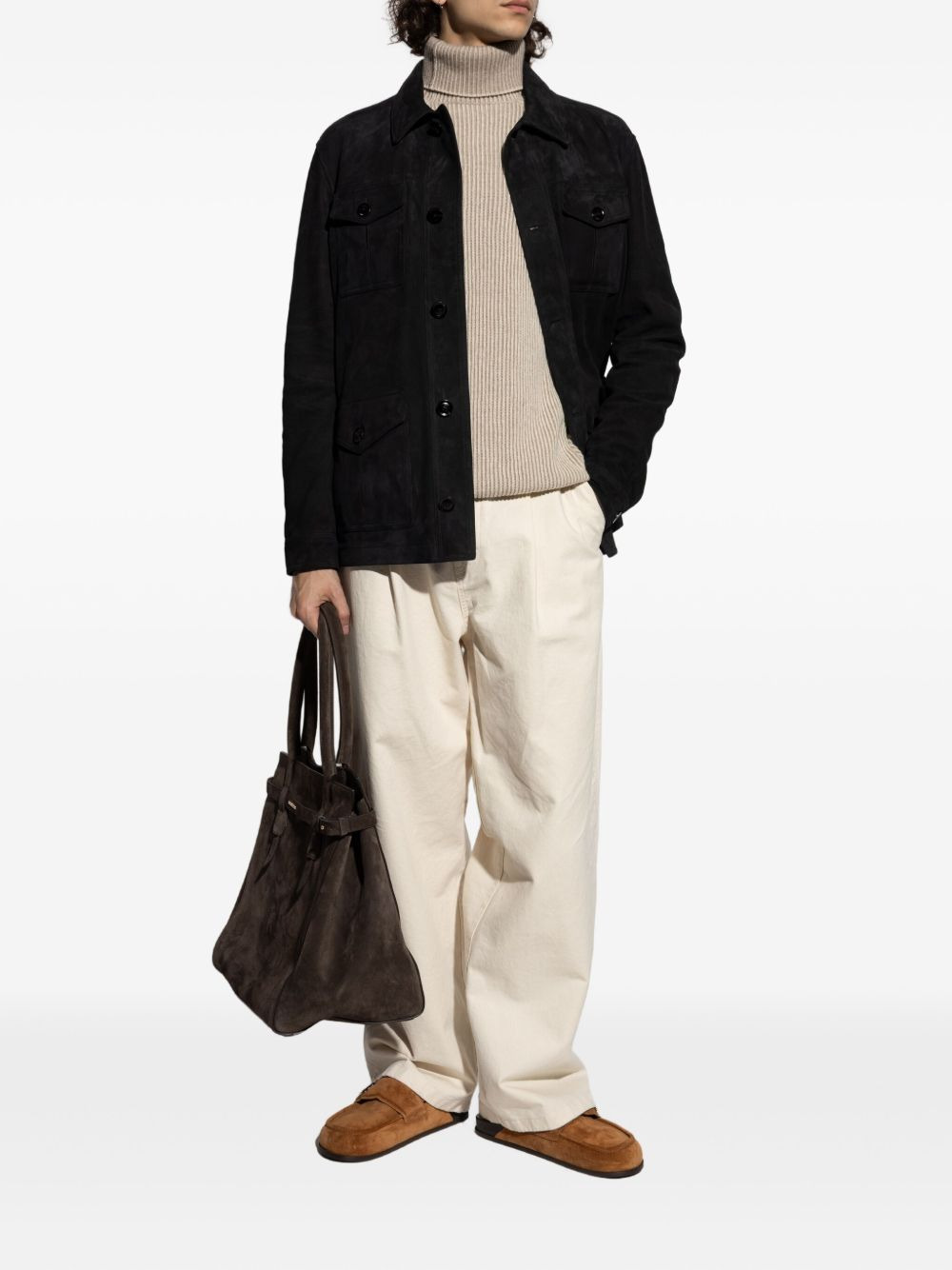 flap-pocket suede jacket - 2