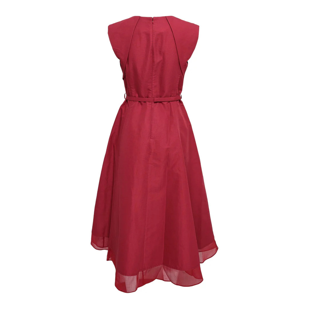 Sleeveless Draped Bow Dress With Belt - 2