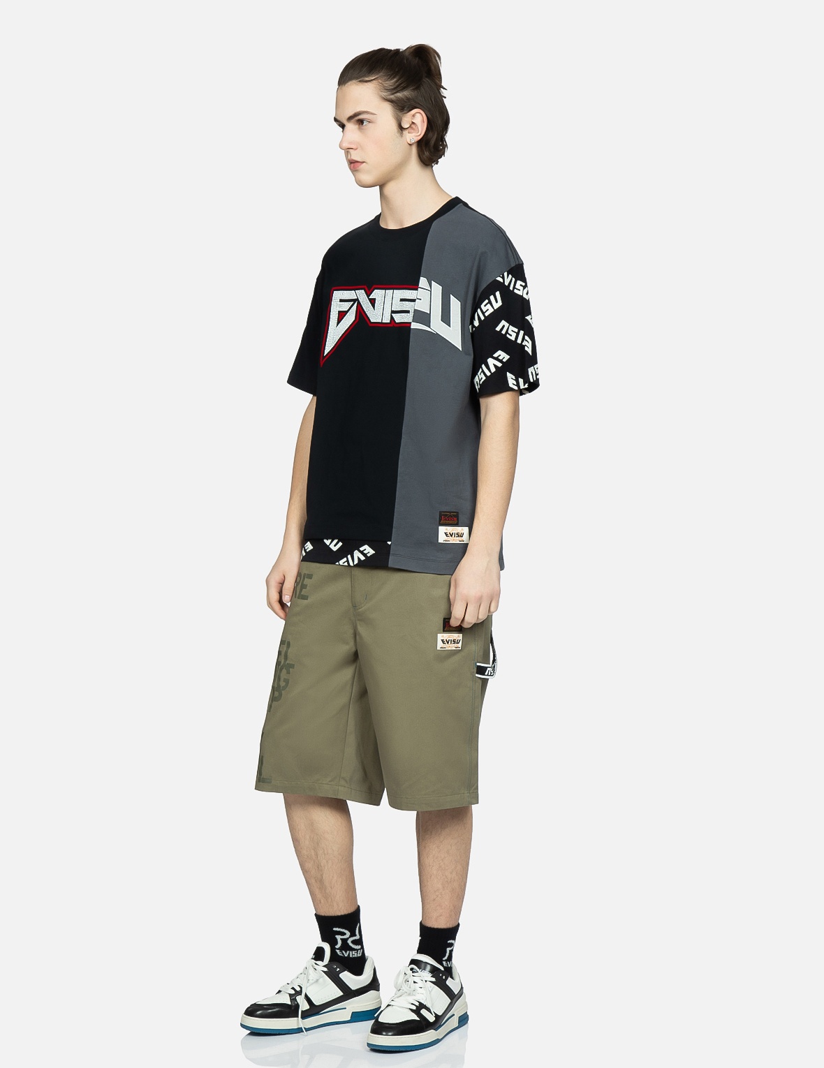 STENCIL SLOGAN AND SEAGULL PRINT BERMUDA PANTS - 4