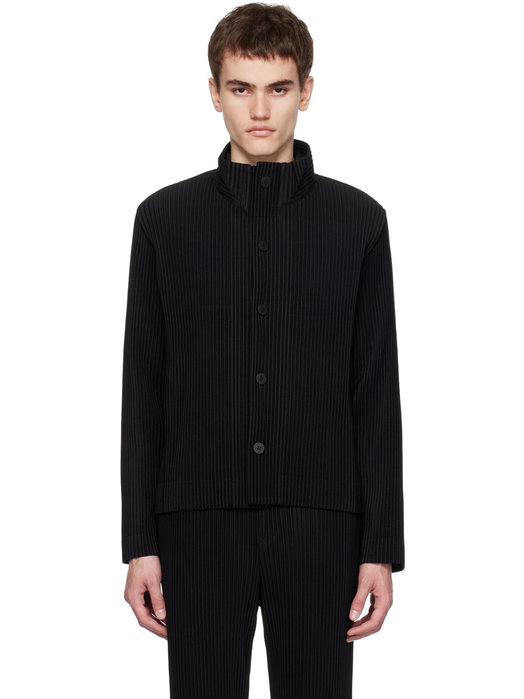 Black Tailored Pleats 1 Jacket - 1