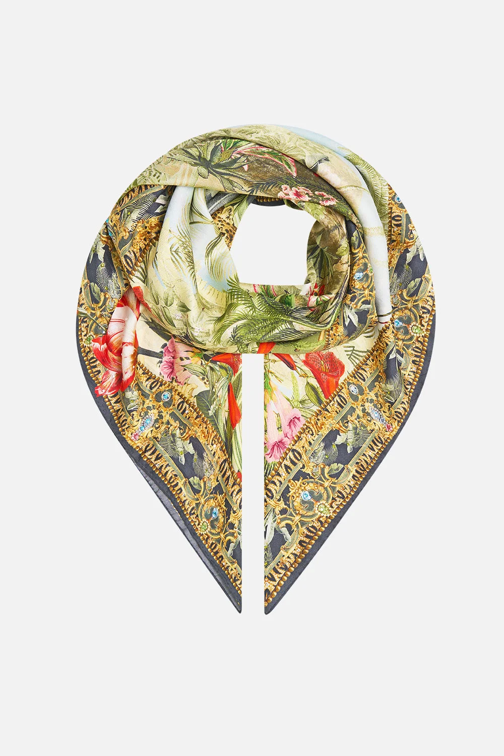 LARGE CRYSTALLED SILK SQUARE SCARF WANDERLUST EMPIRE - 1