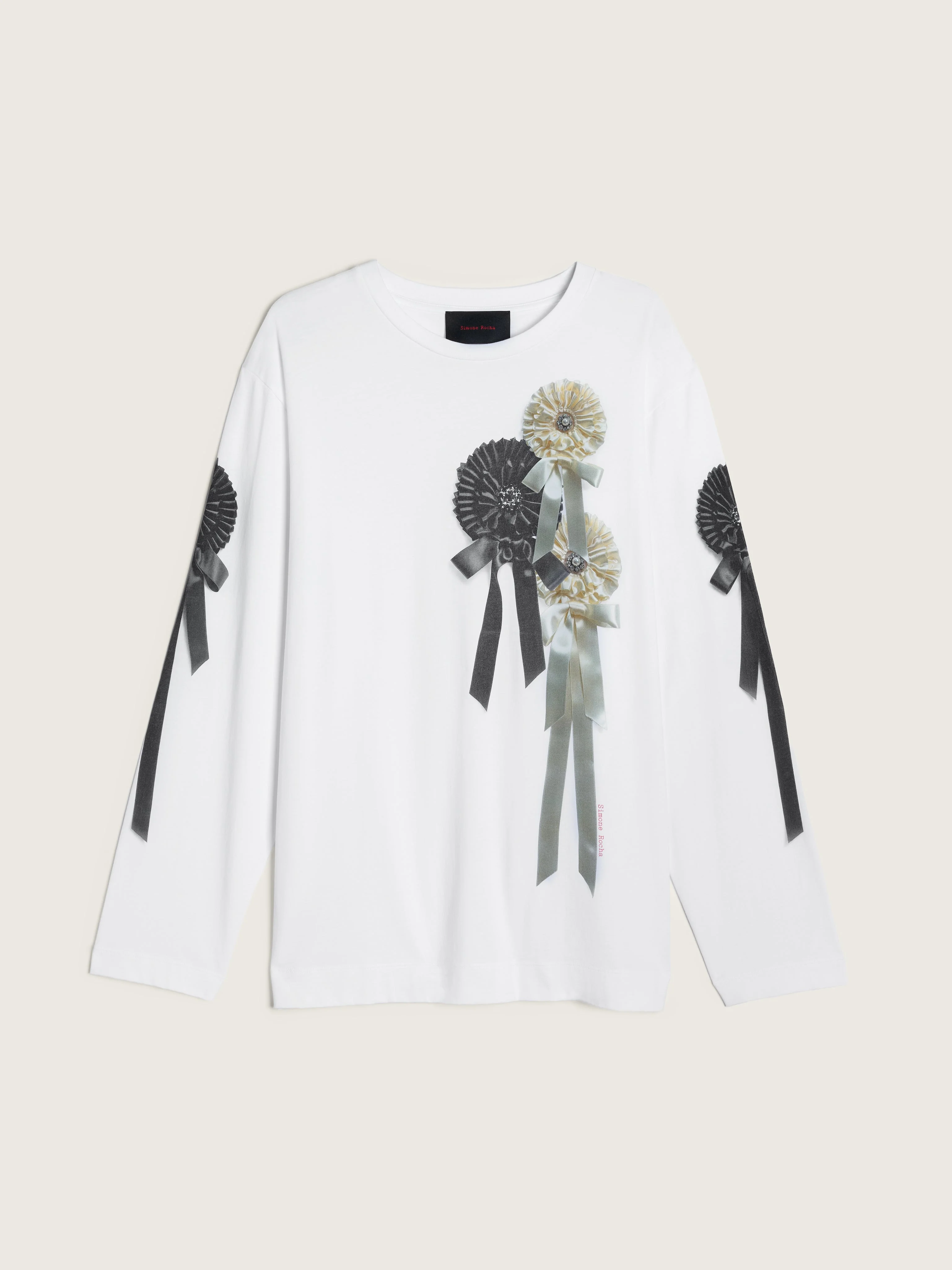 Ribbon Rosette Print Long Sleeve T-Shirt - 1