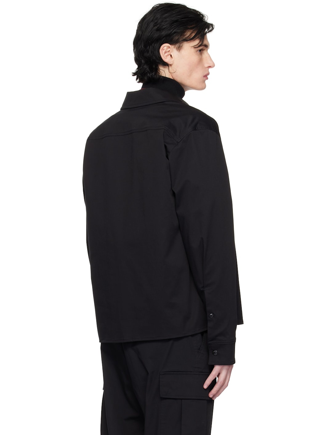 Black Cotton Gabardine Zip-Up Jacket - 3