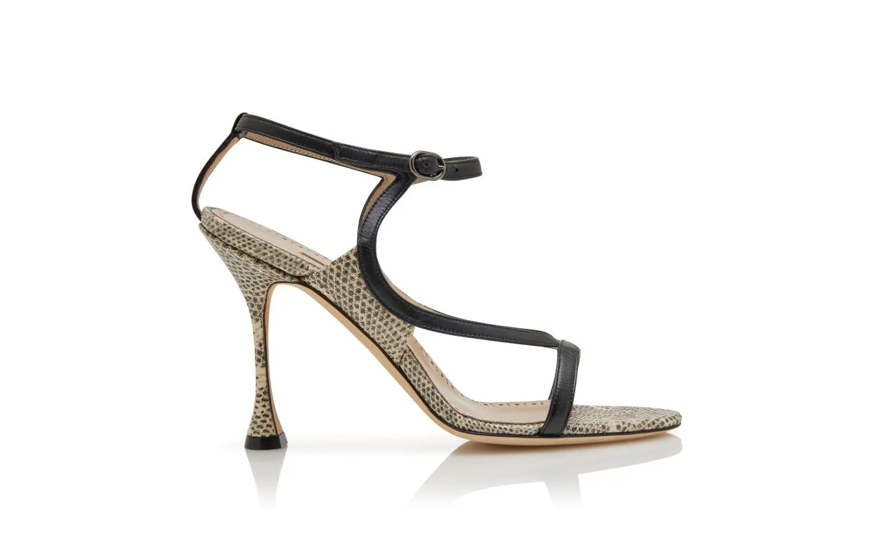Lizard Print Calf Leather Ankle Strap Sandals - 1
