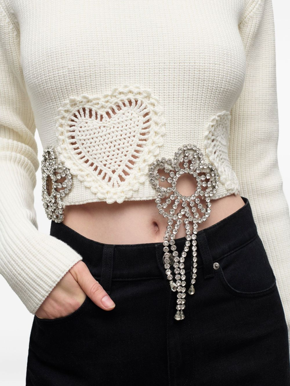 crystal-embellished crochet sweater - 4