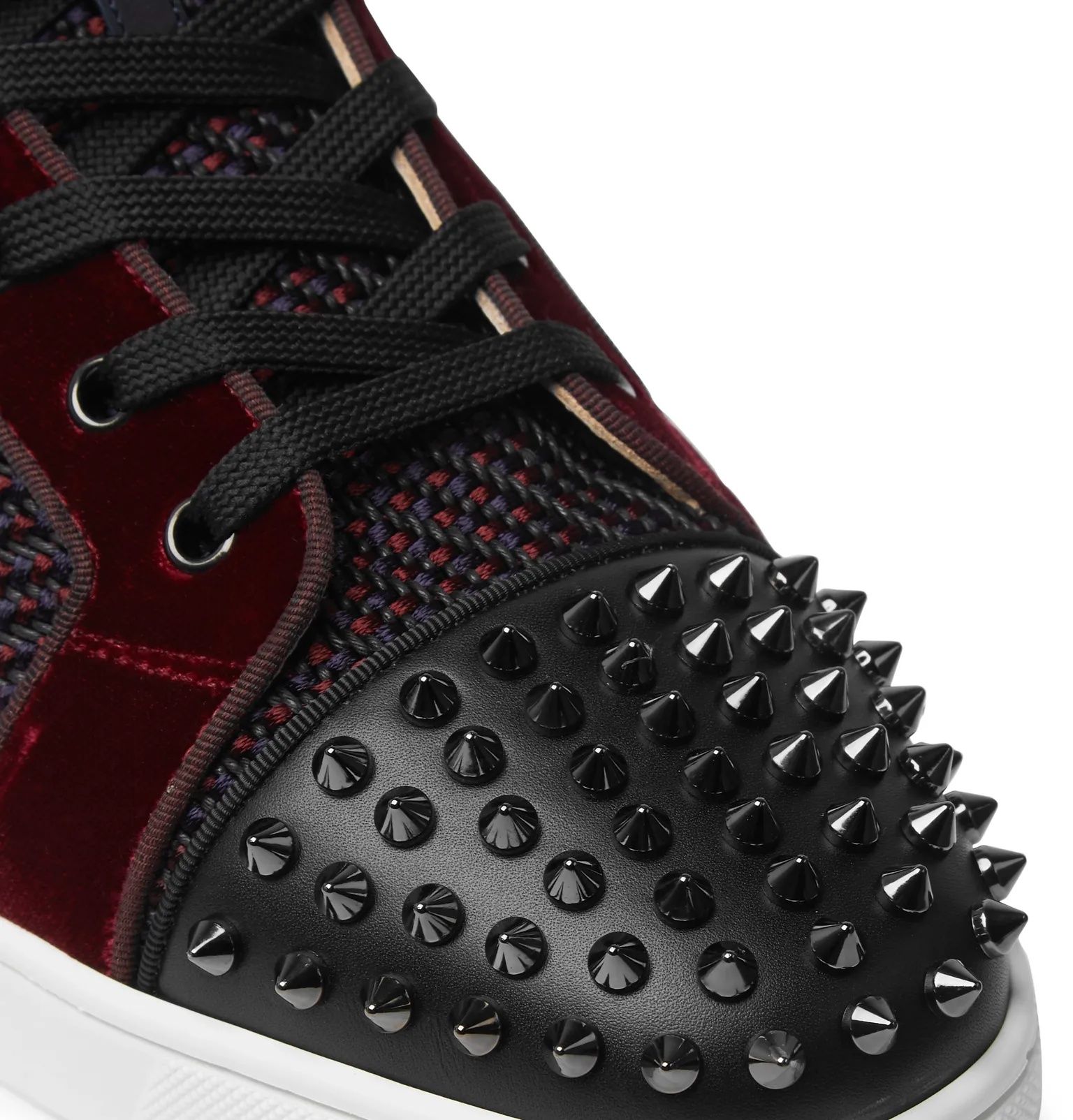 Lou Spikes Orlato Velvet, Raffia and Leather High-Top Sneakers - 7