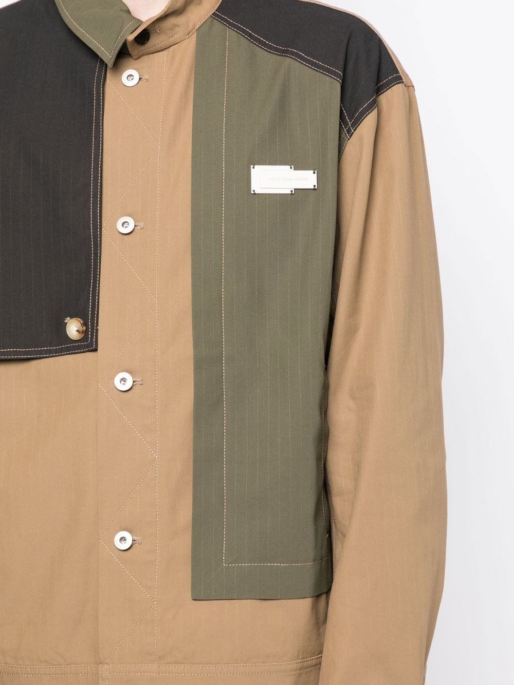 colour-block panel shirt jacket - 5