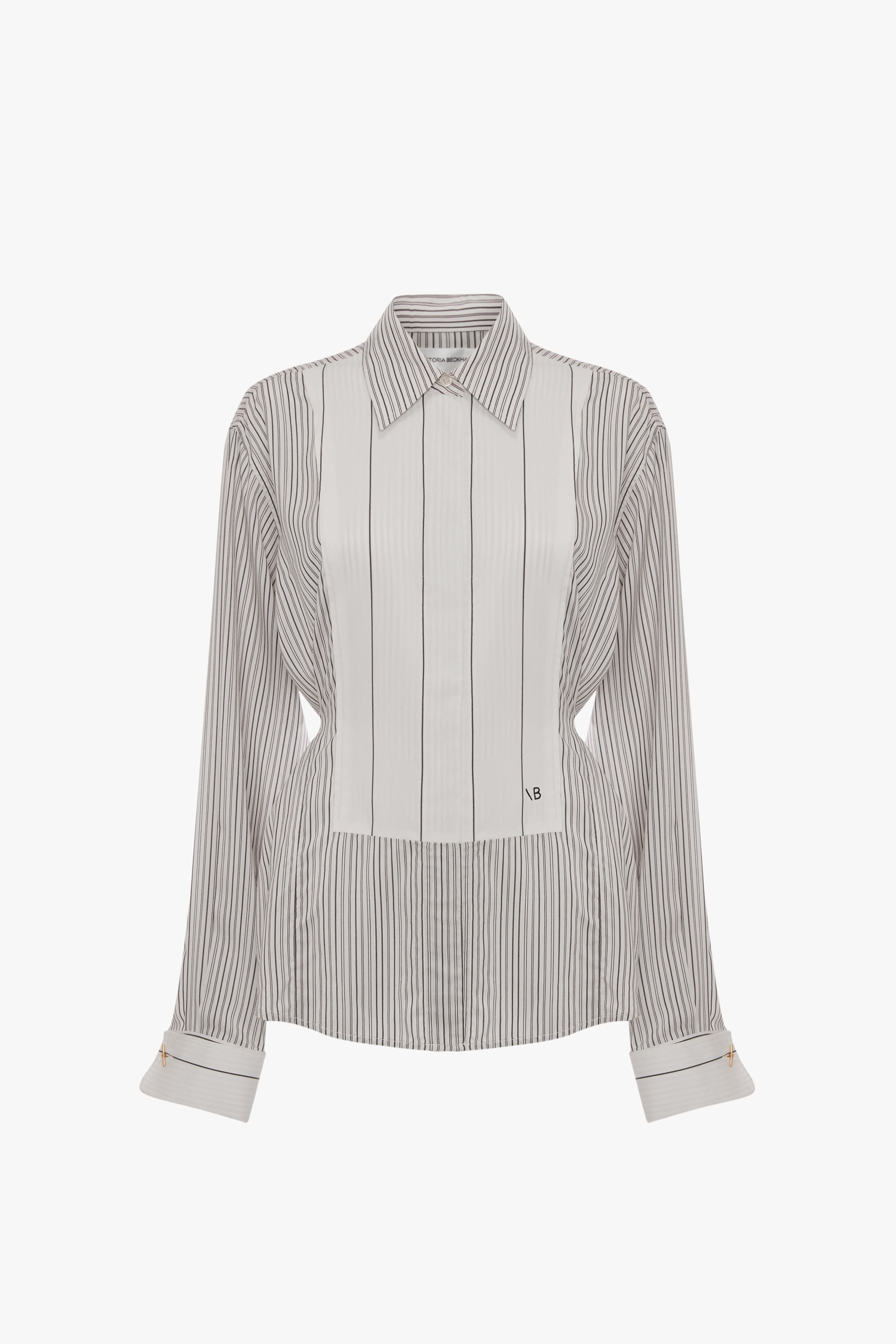 Plastron Shirt in White & Off Black Stripe - 1