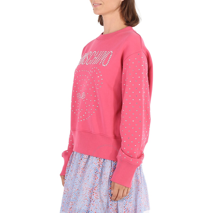 Moschino Ladies Fantasy Print Fucsia Crystal Teddy Bear Organic Cotton Sweatshirt - 5