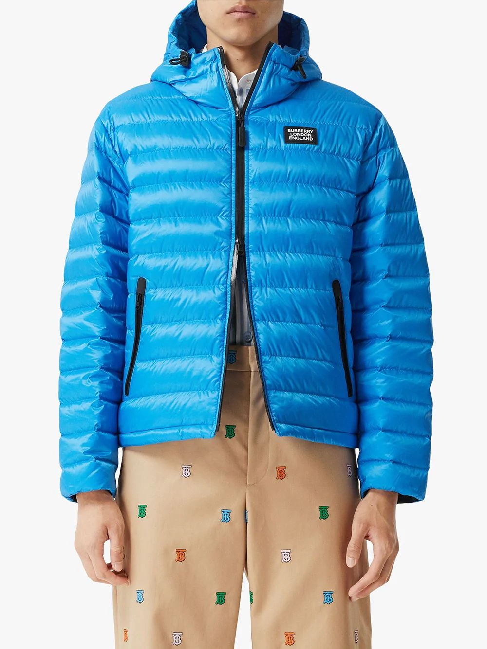 logo patch hooded puffer jacket - 3