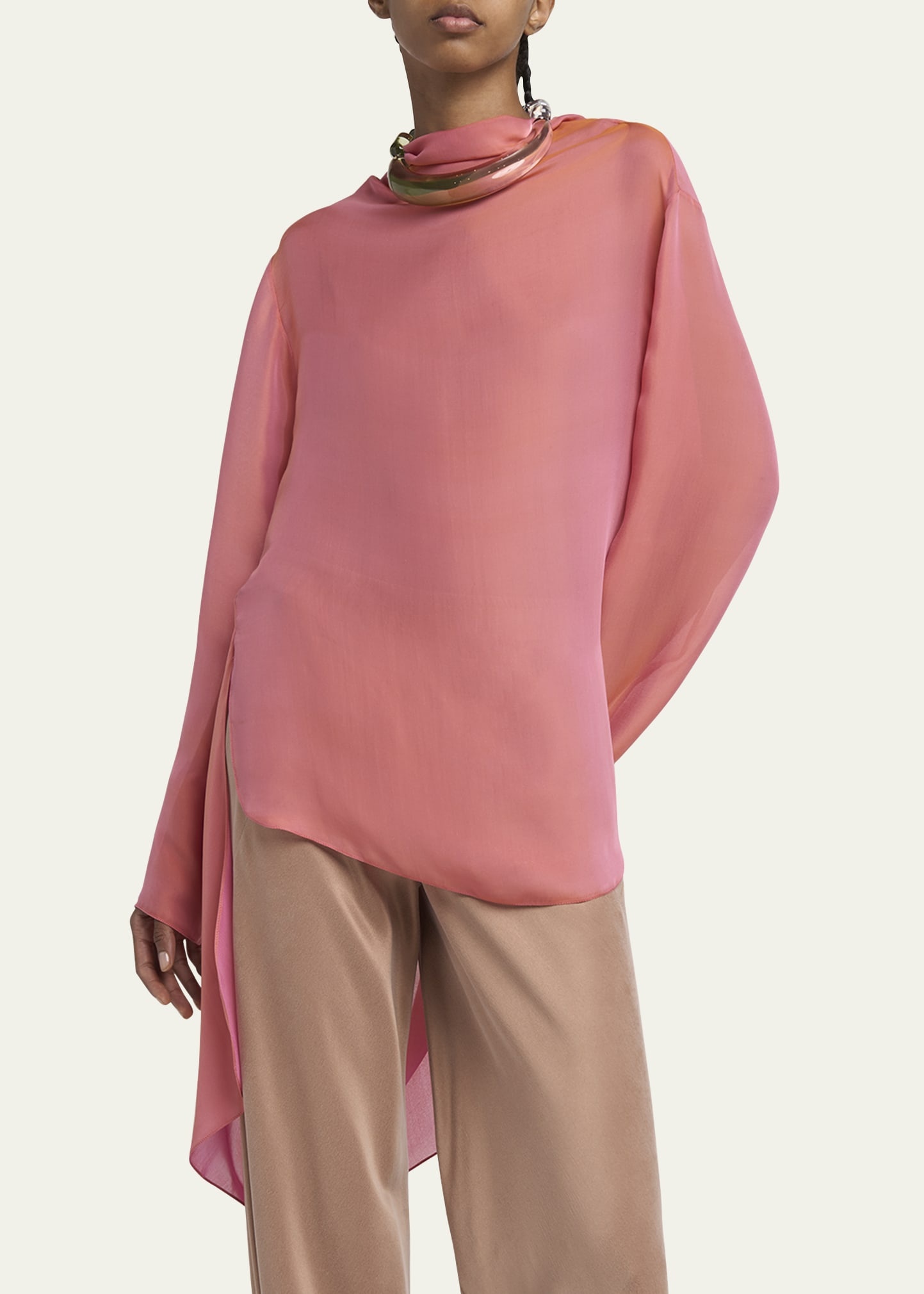 Iridescent Chiffon Cowl Backless Tunic - 5
