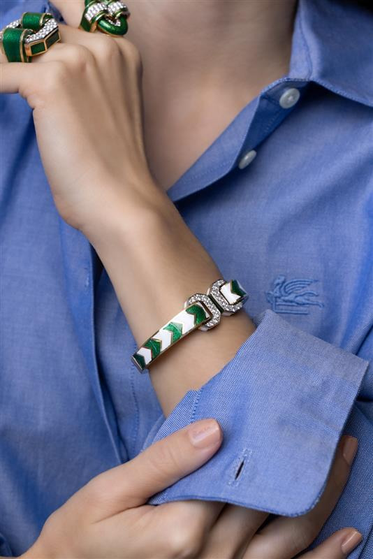 Green Chevron Double Buckle Ring - 4
