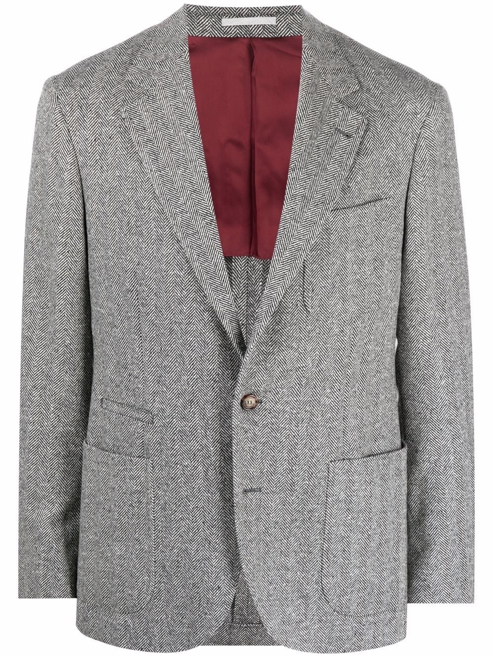 herringbone single-breasted blazer - 1