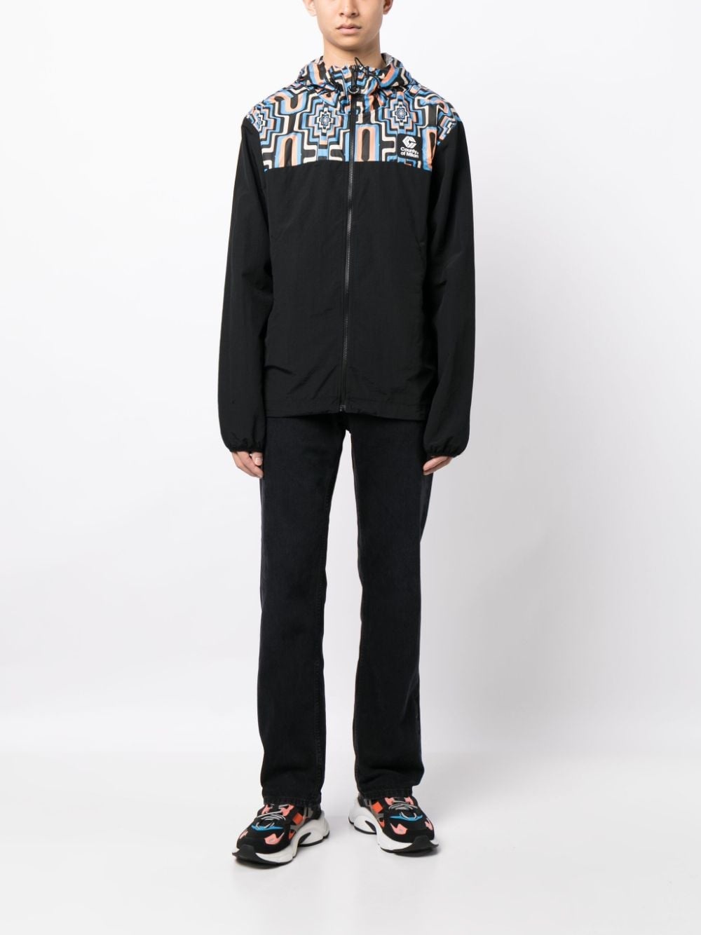 Cross-print panelled hooded windbreaker - 2