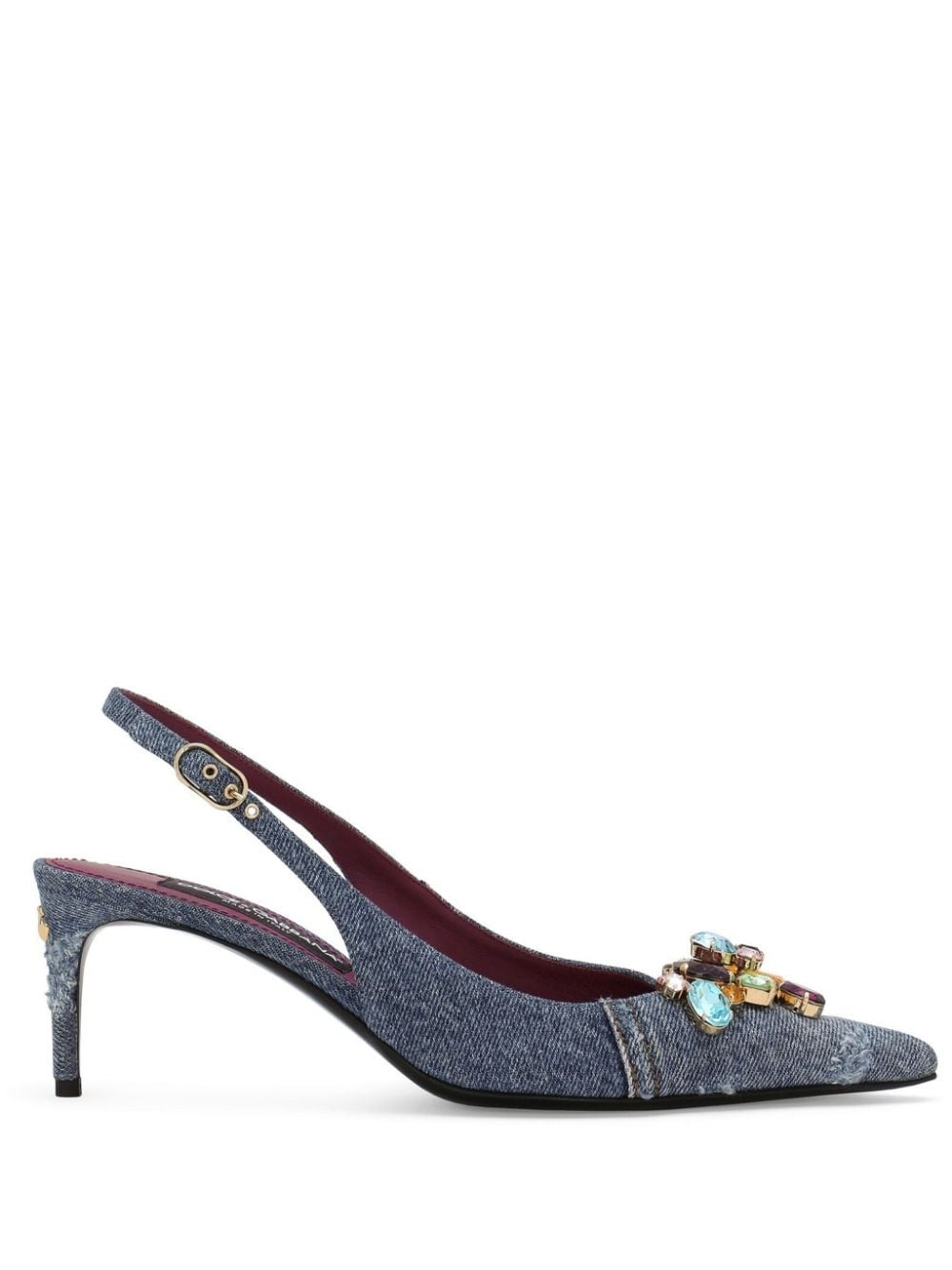 crystal-embellished denim slingback pumps - 1