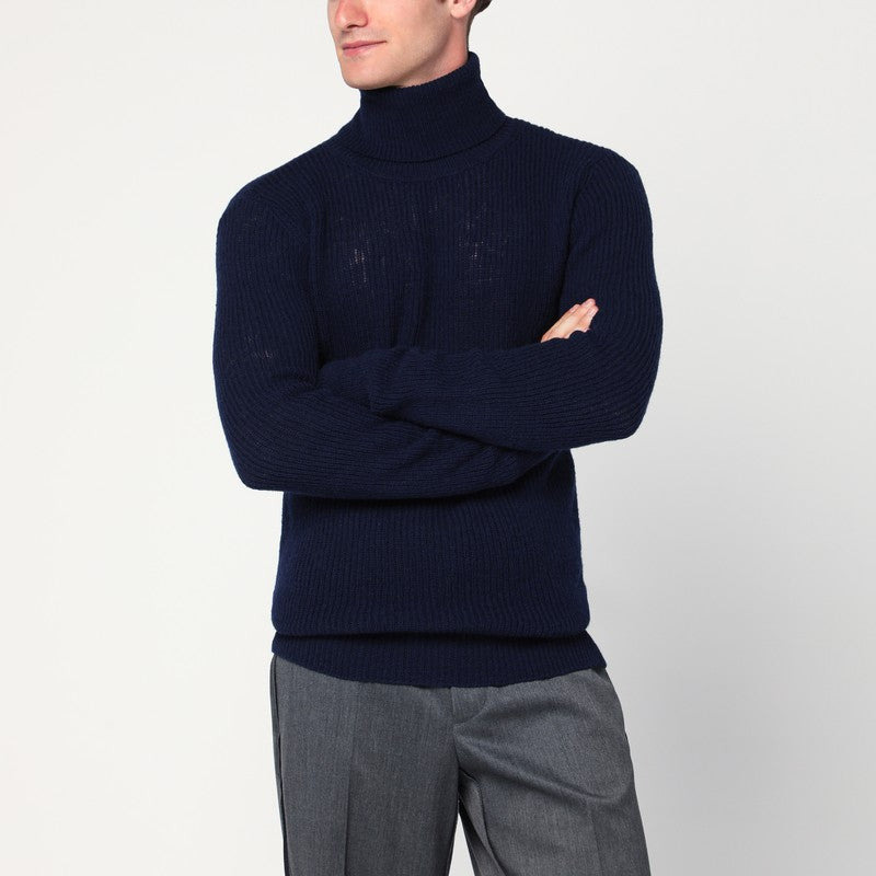 Dries Van Noten Navy Blue Wool Turtleneck Sweater Men - 1