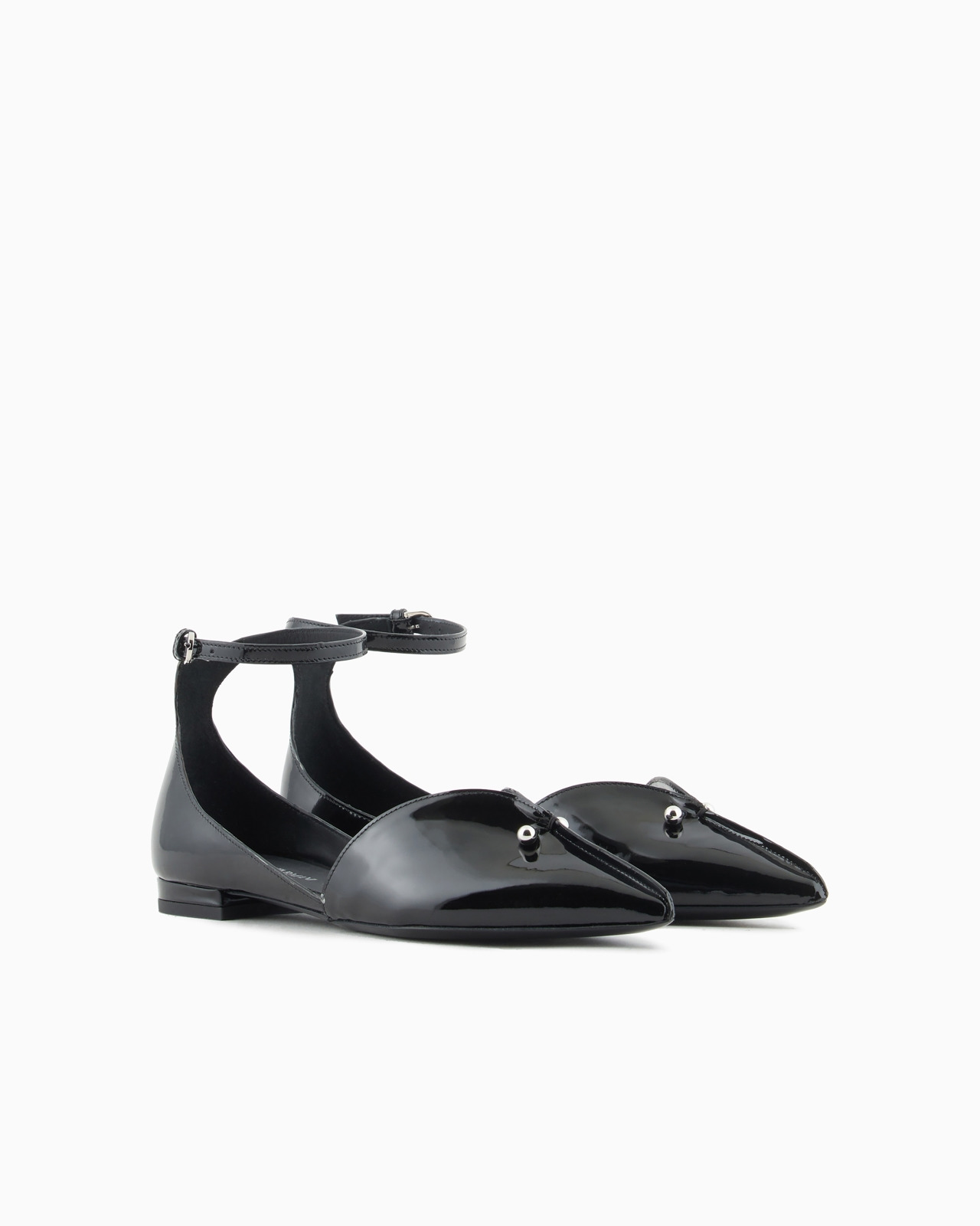 Patent-leather pointed-toe ballerinas with a strap and piercing - 2