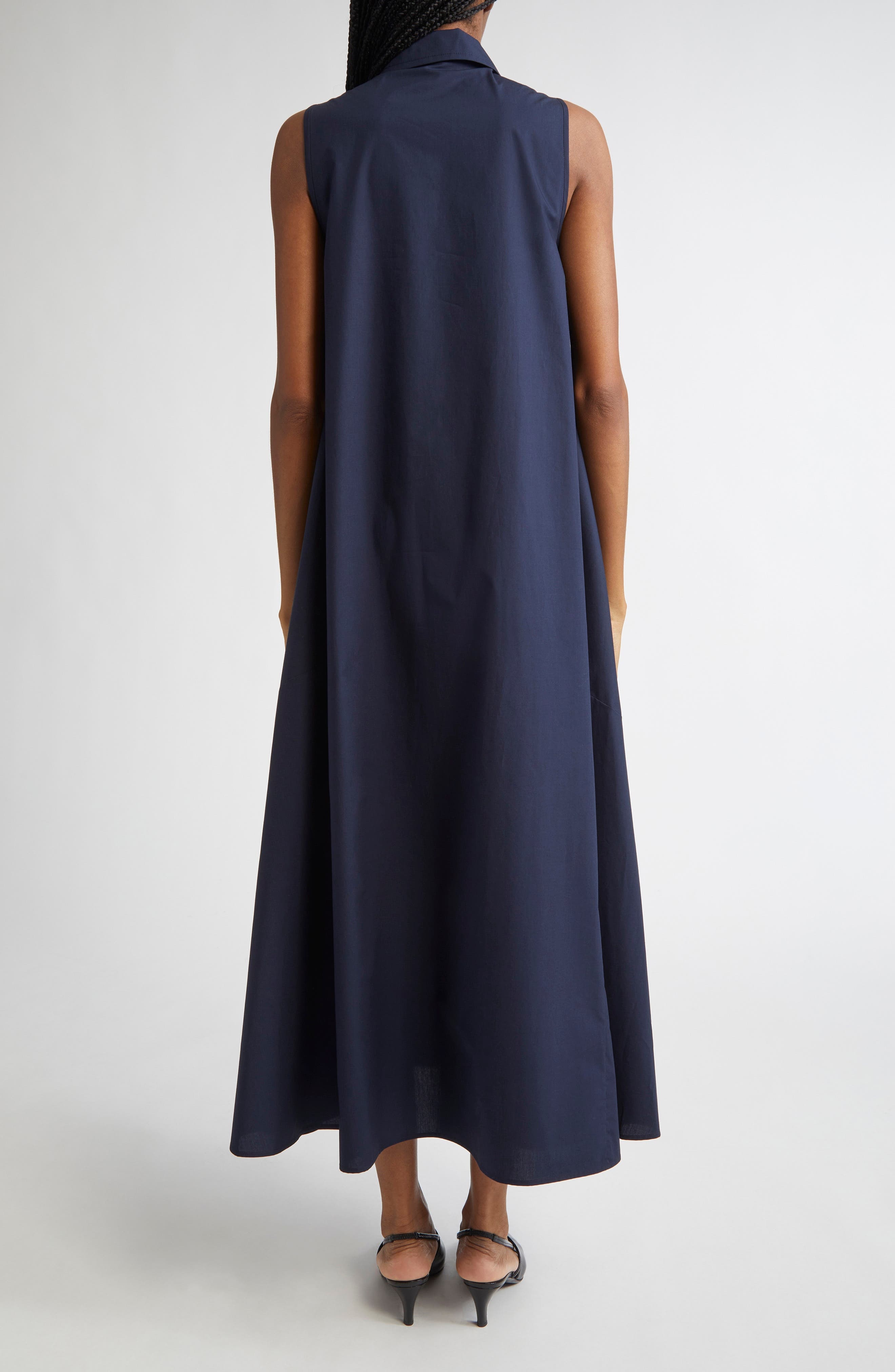 Emporio Armani Sleeveless Cotton Poplin Trapeze Dress in Solid Dark Blue at Nordstrom - 2