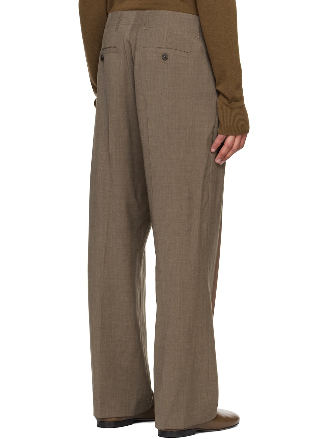 Beige Wool Belted Trousers - 3