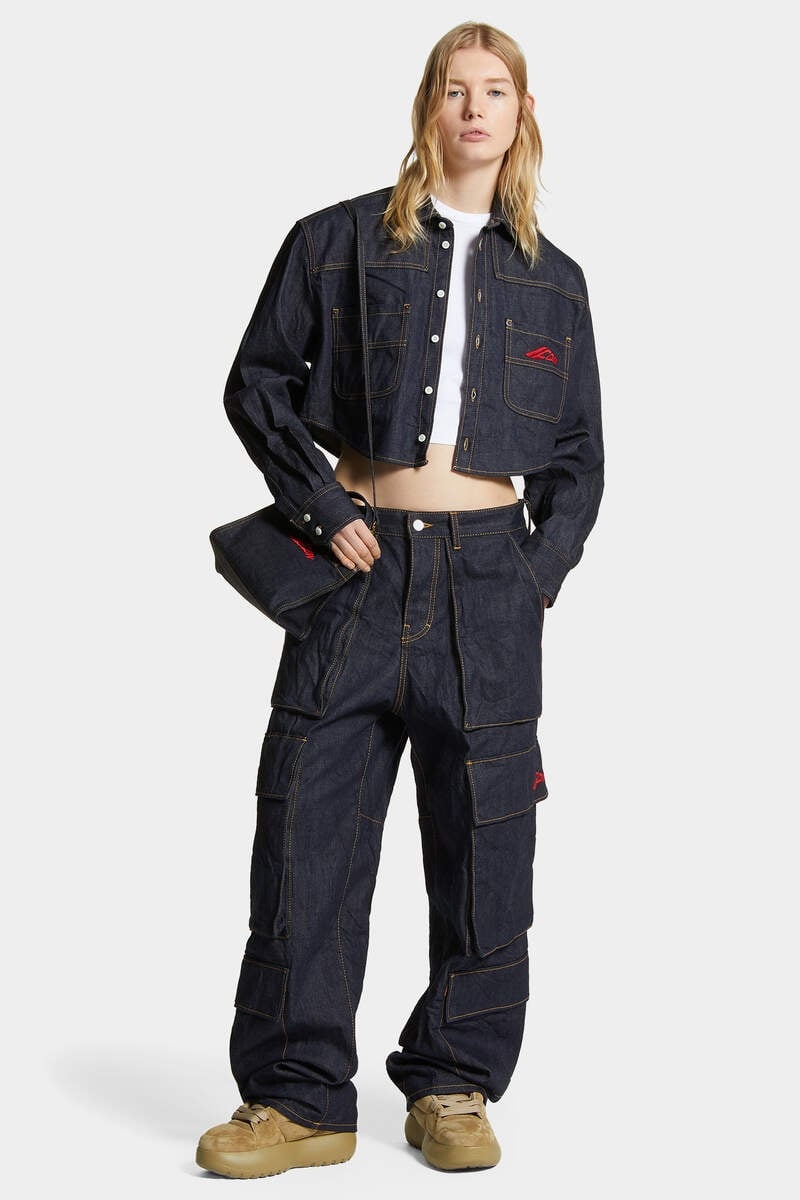 DARK WASH ICON CROPPED JEAN SHIRT - 6