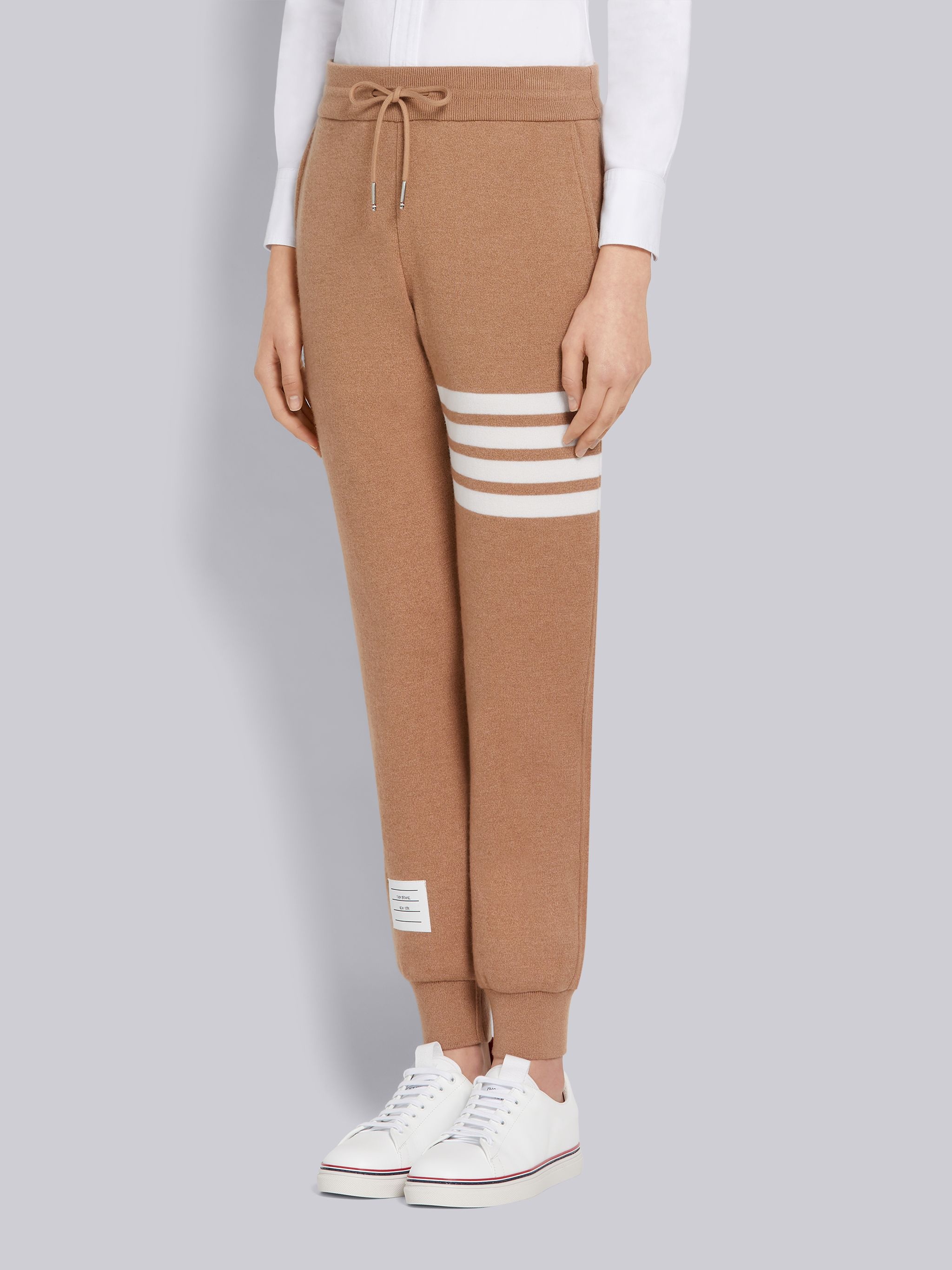 Camel Knitted Double Face Cashmere 4-Bar Sweatpants - 2
