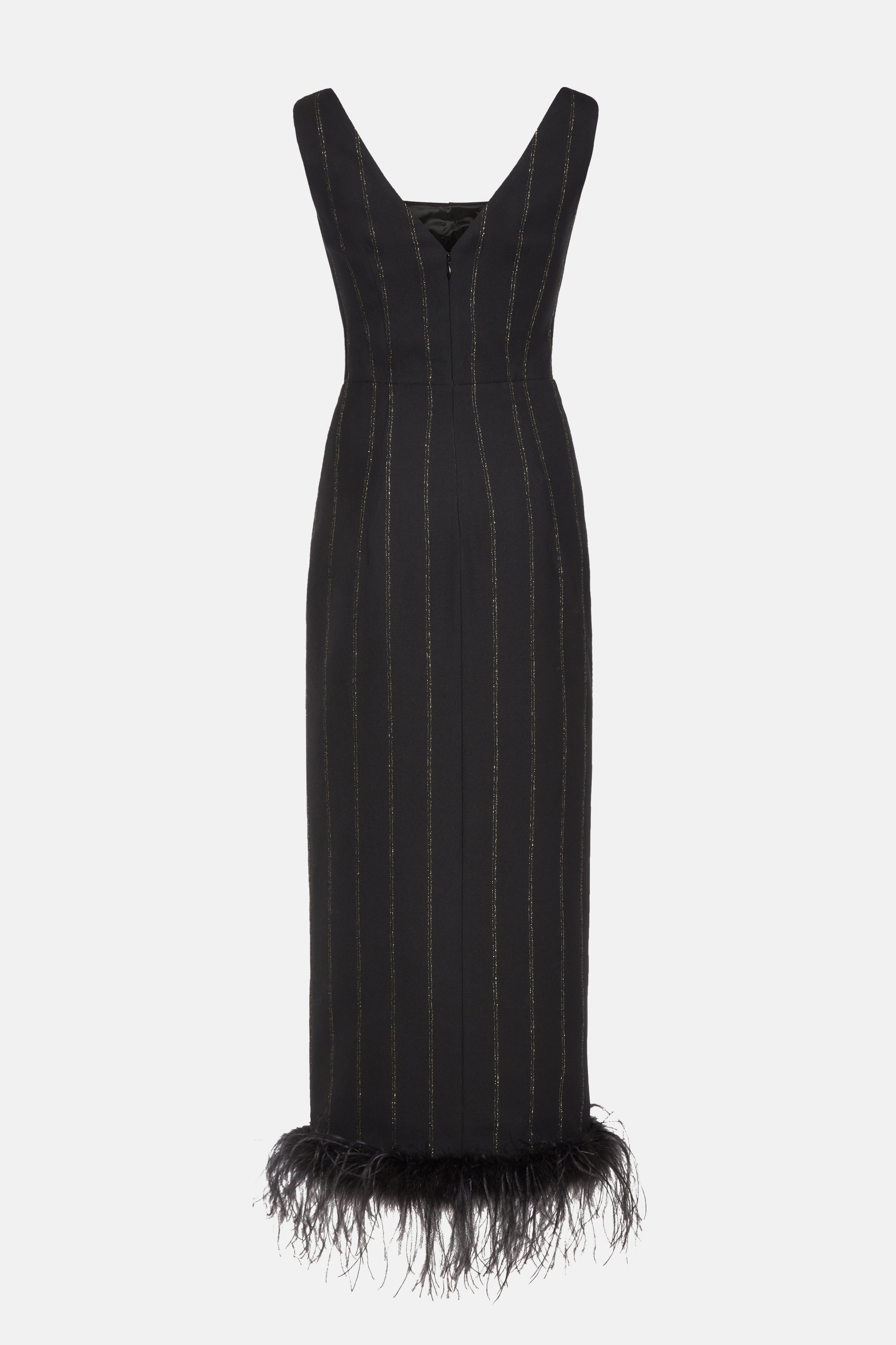 LIGHT WOOL LUREX PINSTRIPE DRESS WITH FEATHERS - 2