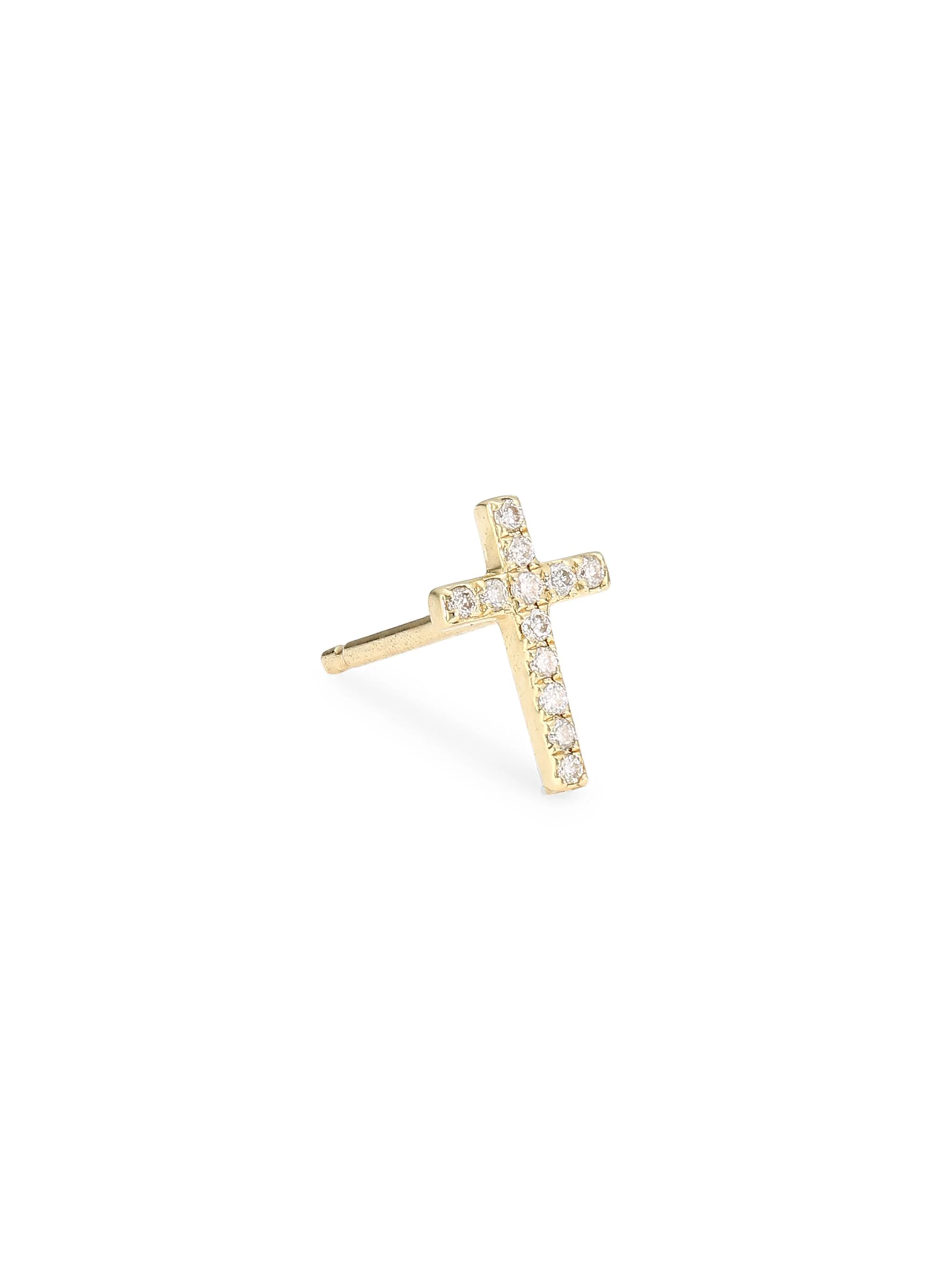 Diamond & 14K Yellow Gold Cross Single Stud Earring - 1