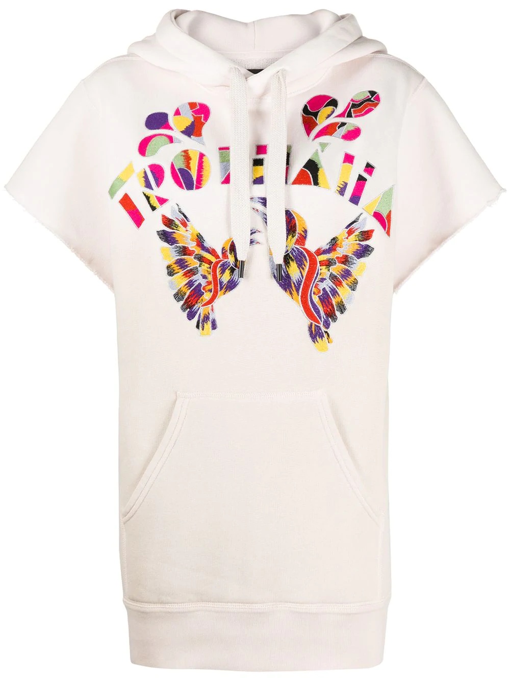 short sleeve embroidered hoodie - 1