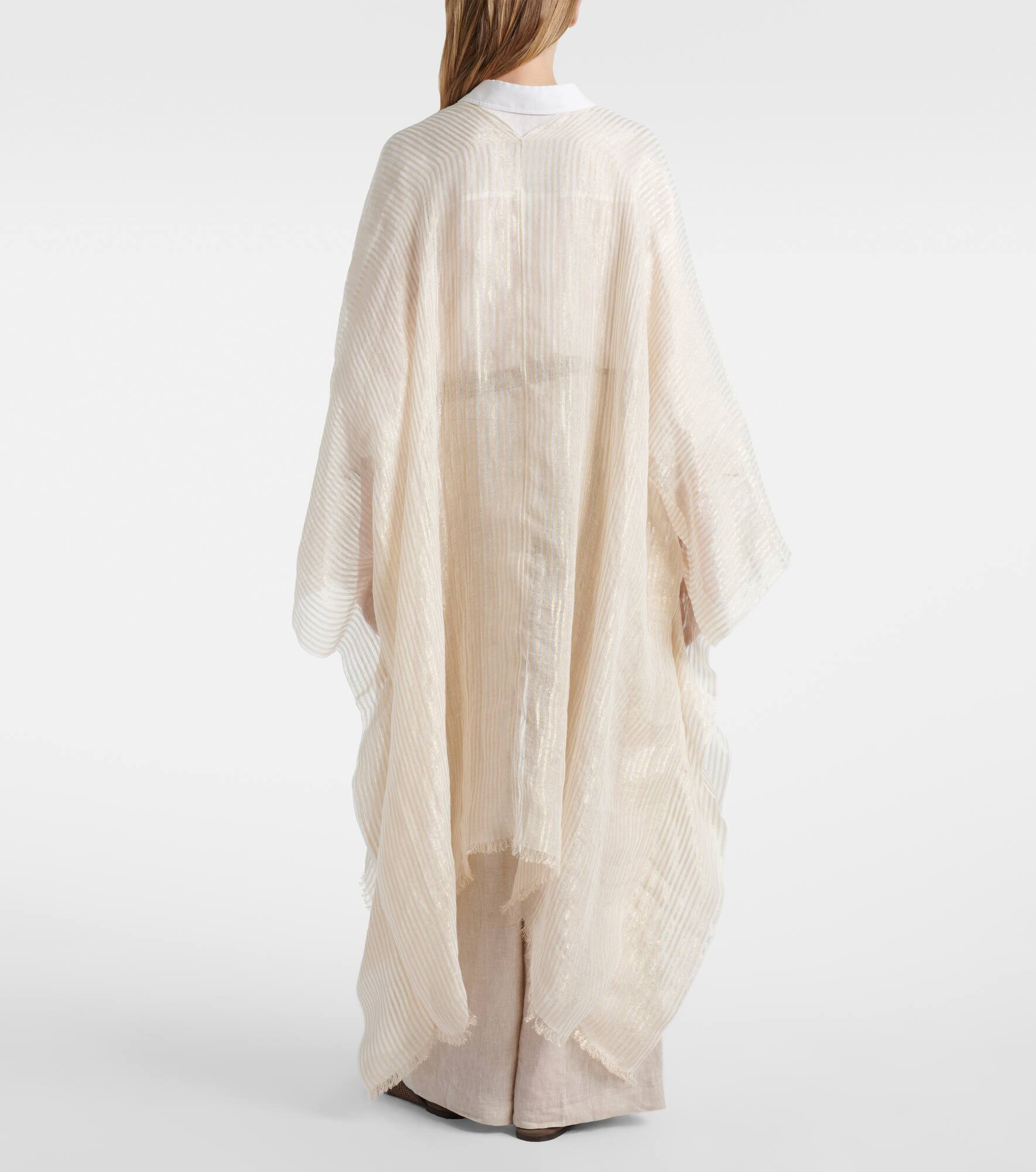 Fringed linen-blend cape - 3