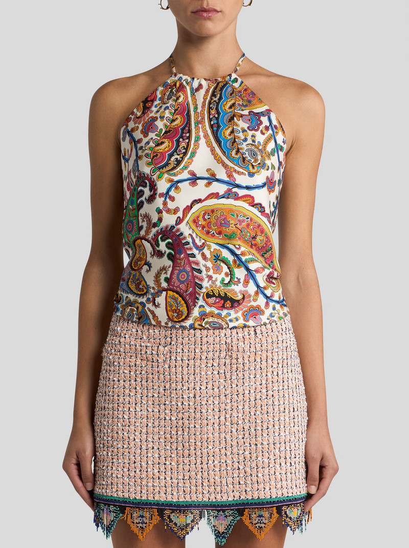 SILK TOP WITH HALTERNECK AND FLORAL PAISLEY MOTIF 2